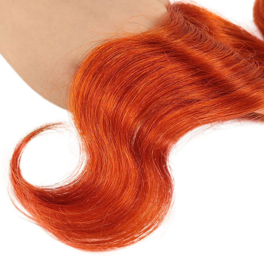 Ginger Orange Brazilian Body Wave Human Hair Bundles with Closure | Vibrant Orange Remy Human Hair 3 Bundles with Matching Lace Closure | Flame Colored Body Wave Extensions Luxegan