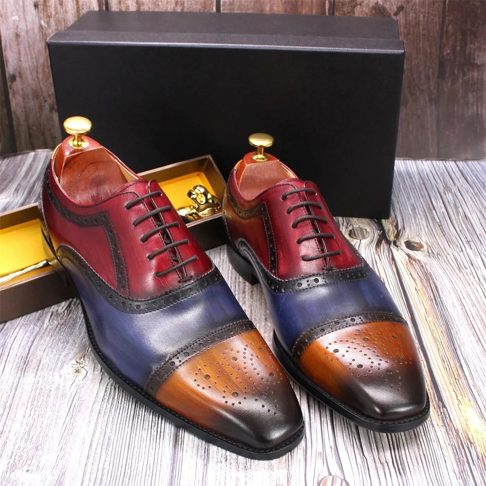 New Model Hand-Polished Carved Oxfords | Sophisticated Genuine Cowhide Business Formal | Elegant "Hard-Wearing" Lace-Up Men's Shoes | "Dignified" All-Season Round Toe Footwear for Radiant Versatile Styling Luxegan