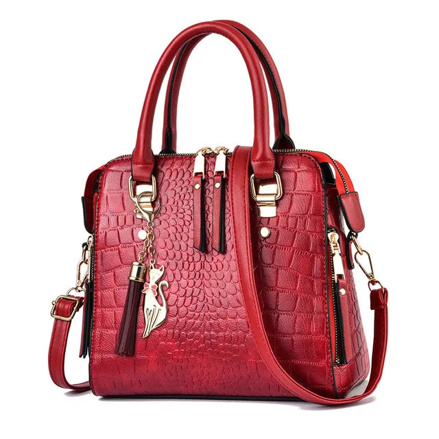 Luxury Crocodile Pattern Handbag for Women | Winter New PU Leather Tassel Shoulder Bag (Brands Design Handle Bag, Lady Purse) Luxegan
