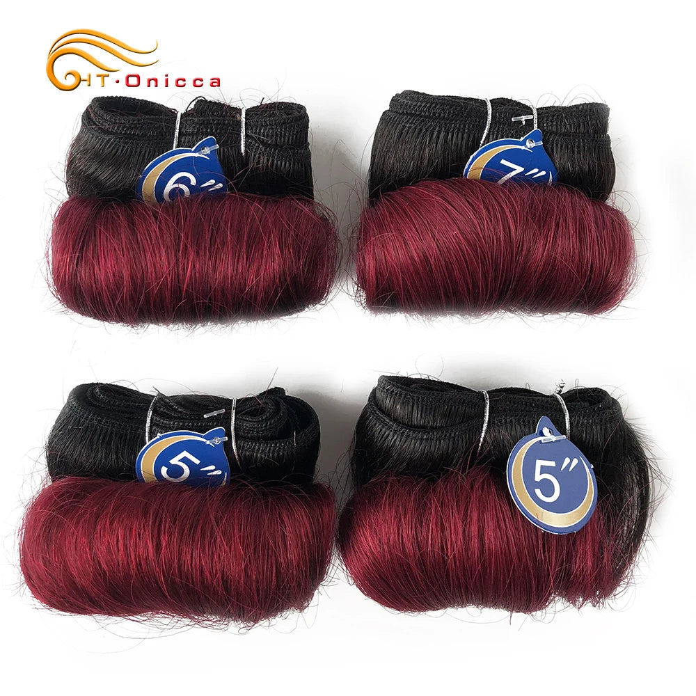 Brazilian Curly Hair 4 Bundles – Short Double Drawn Remy Human Hair Weave (5 5 6 7 Inch) for Black Women