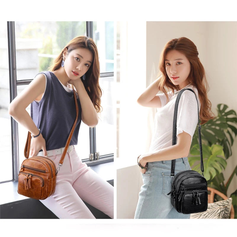 Vintage Crossbody Bag for Women | Soft PU Leather Shoulder Bag (Multifunction Messenger, Small Square Bag, Big Capacity) Luxegan