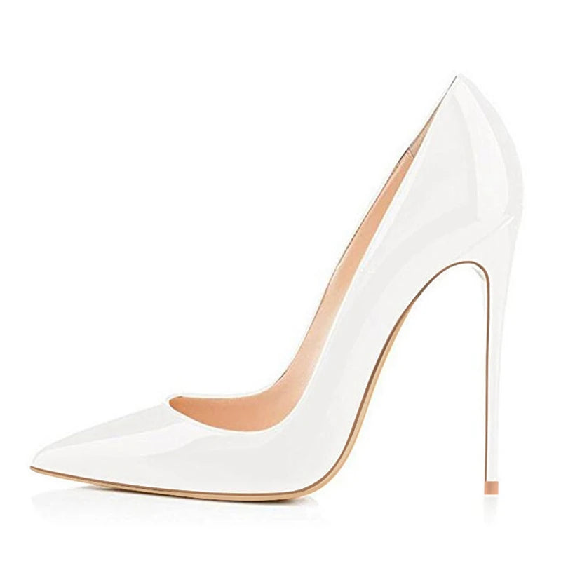 Solid Basic Patent Pointed Toe Stilettos | Sophisticated 8cm/10cm/12cm High Heel Pumps | Elegant "Handmade Patent Leather" Silhouette | "Dignified" Sexy Wedding & Party Shoes for Radiant Versatile Styling Luxegan