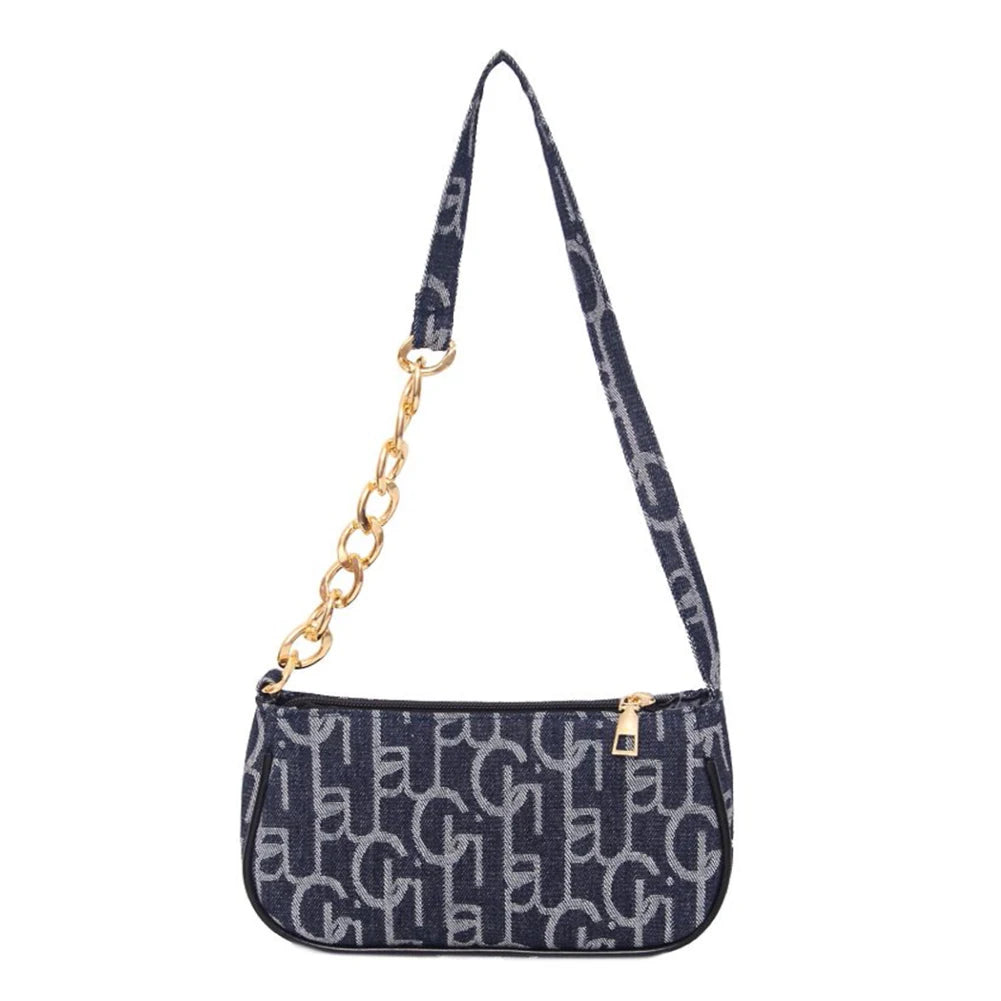 Letter Print Baguette Bag | Soft Chain Small Purse Underarm Bag Luxegan