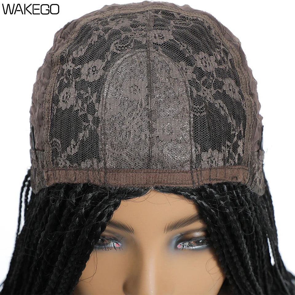 Wakego Box Braided Wigs for Black Women 26" Long Braids Wigs Fake Scalp Synthetic Heat Resistant Fiber Micro Braid Wig Daily Use Luxegan