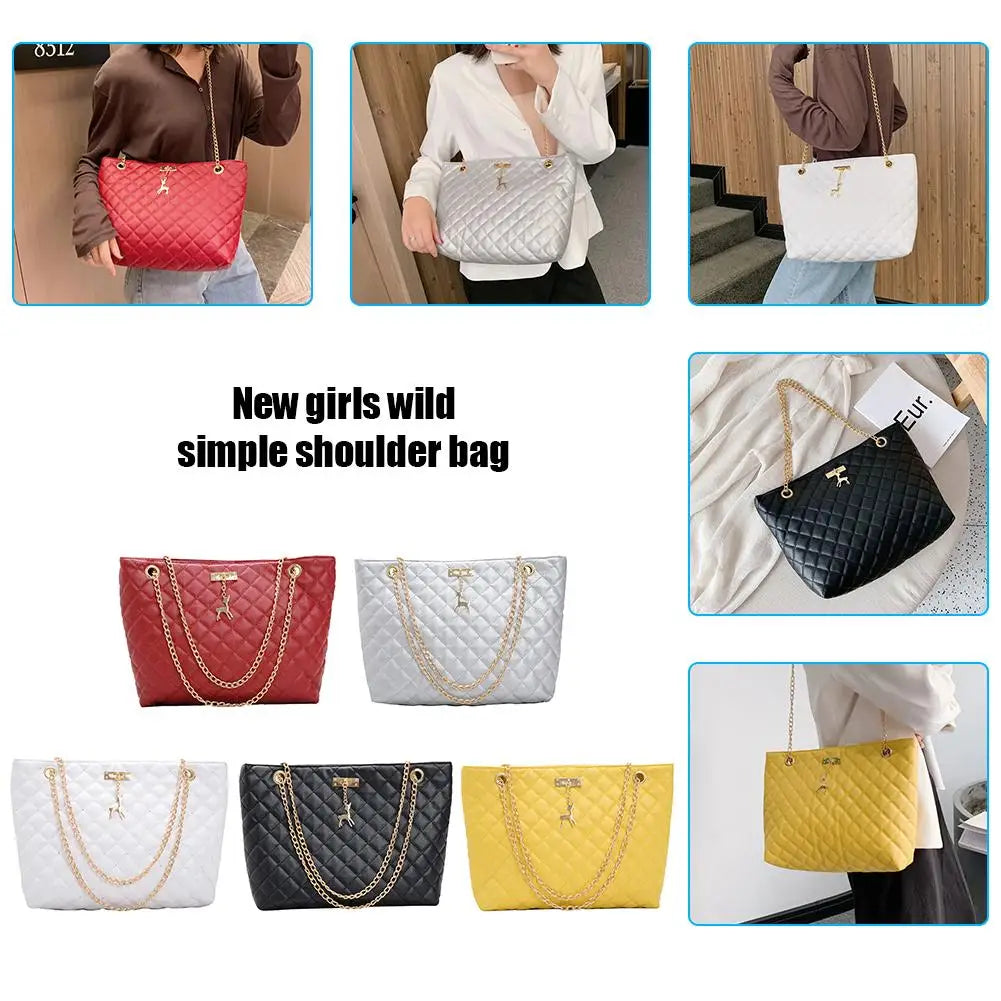 Classic Diamond Lattice Handbag | Fashion Women's Large Capacity Top-handle Bags & Pure Color Thin Chain Shoulder Crossbody Bag Luxegan