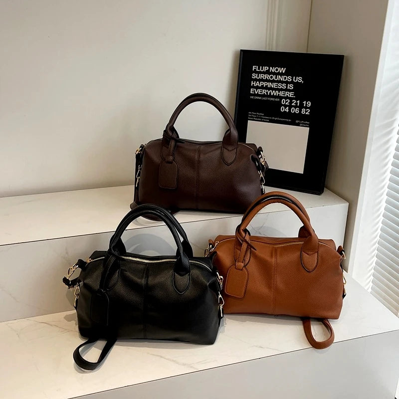 Retro Soft Leather Texture Crossbody Bag | New Style Large Capacity Men's Travel Commuter Bag | Elegant & Versatile XL Fashion Shoulder Bag | Fruit & Star Pattern Casual Tote Luxegan