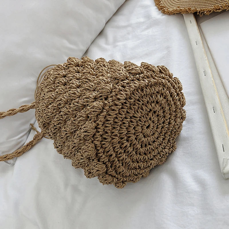 Summer Straw Shoulder Tote | Sophisticated Large-Capacity Rattan Bucket Bag | Elegant Handmade Woven Beach Bag | "Dignified" Soft Bohemian Handbag for Versatile Vacation Styling Luxegan