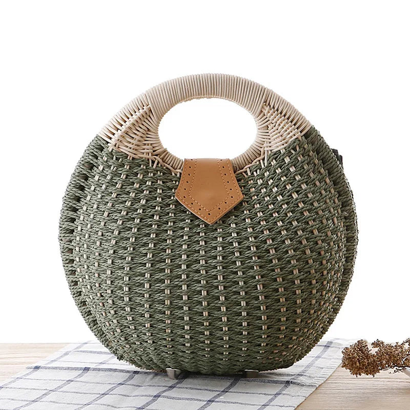 Hard Natural Rattan Shell Handbag | Bohemia Top-Handle Beach Tote & Clutch Luxegan