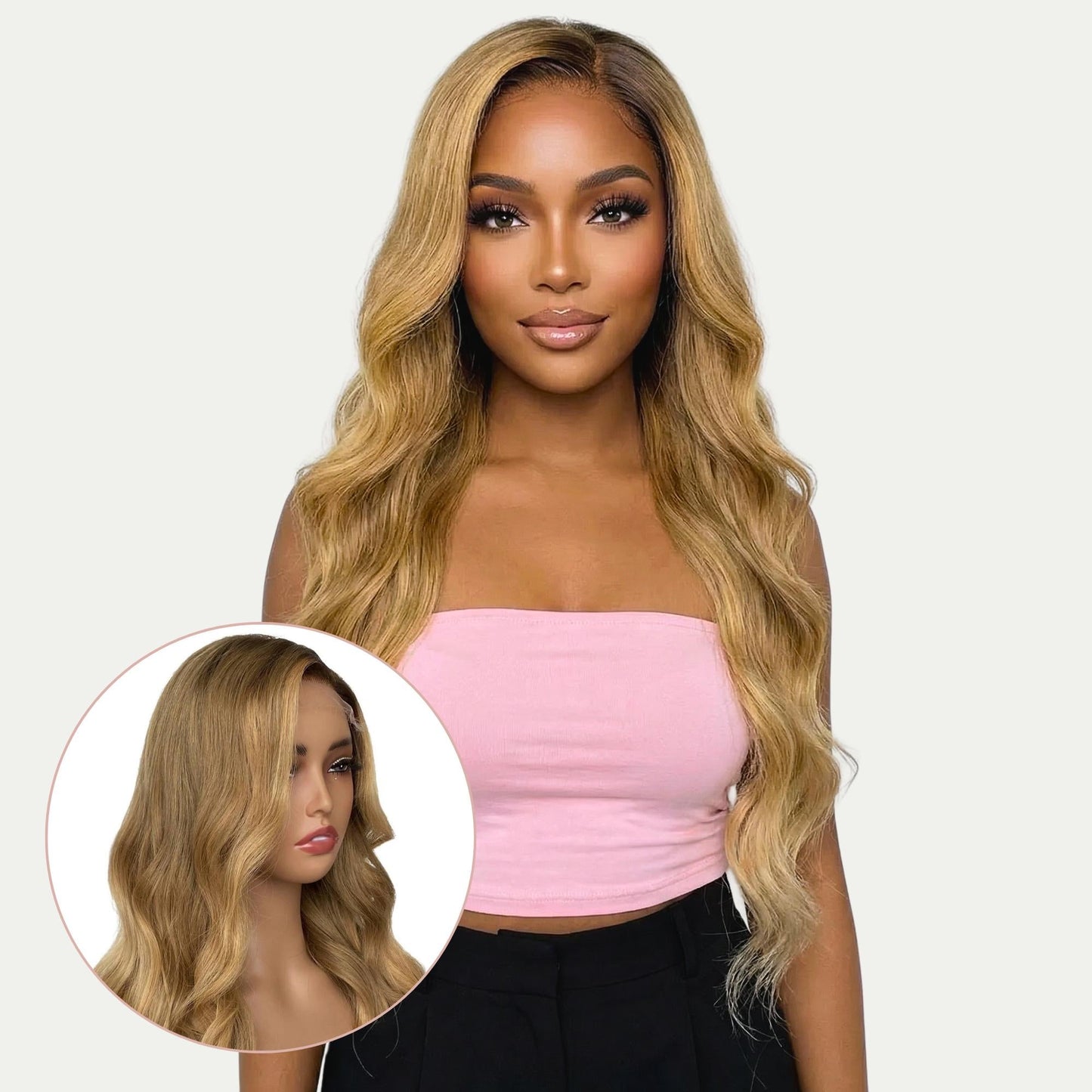 Honey Blonde Ombre Wavy 5x5 HD Lace 100% Human Hair Closure Wig Luxegan