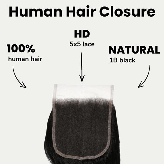 Jet Black Body Wave 5x5 HD Lace Human Hair Closure Luxegan