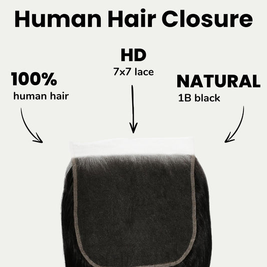 Cierre de cabello humano Jet Black Body Wave 7x7 HD Lace