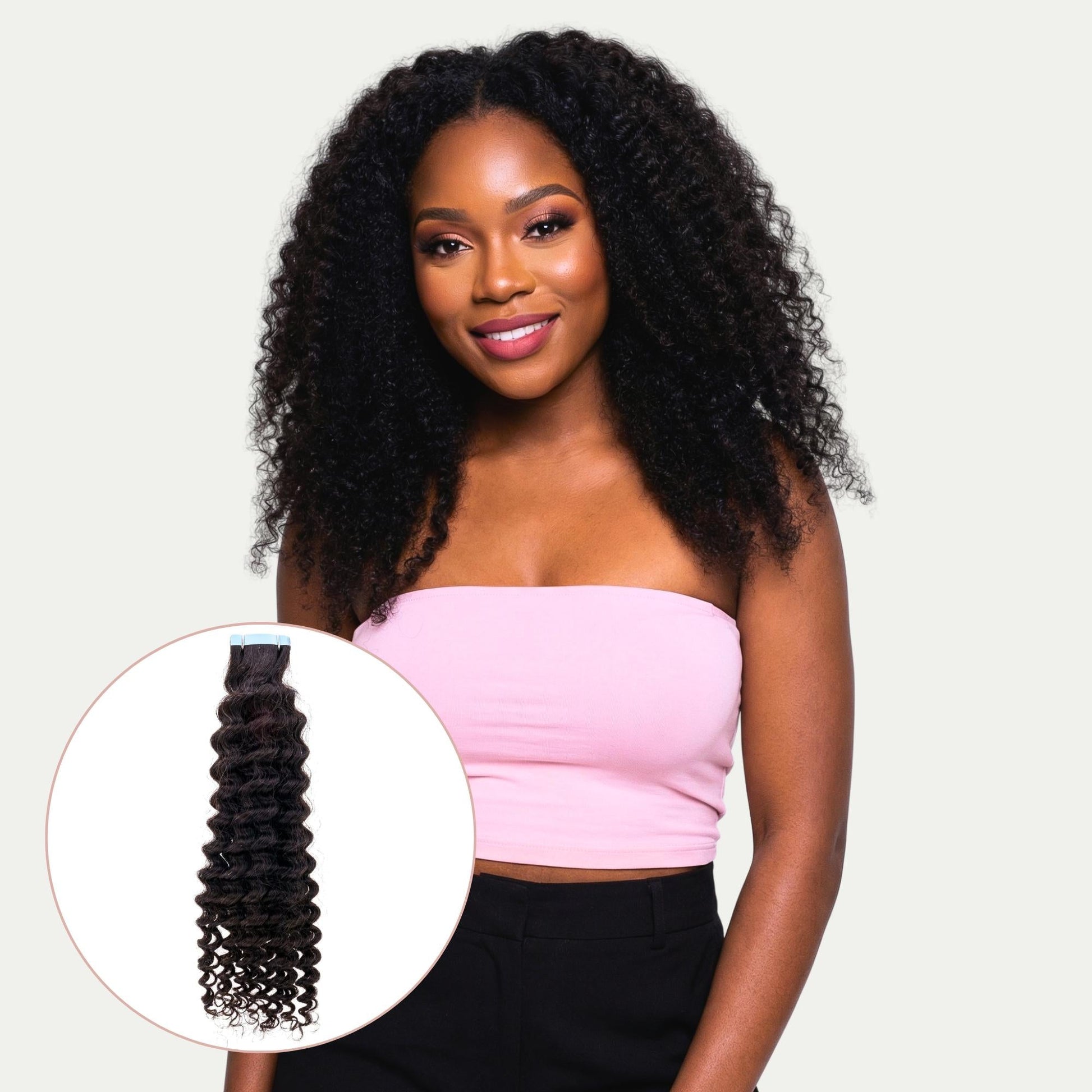 Kinky Curly 100% Human Hair Tape In Extensions Luxegan