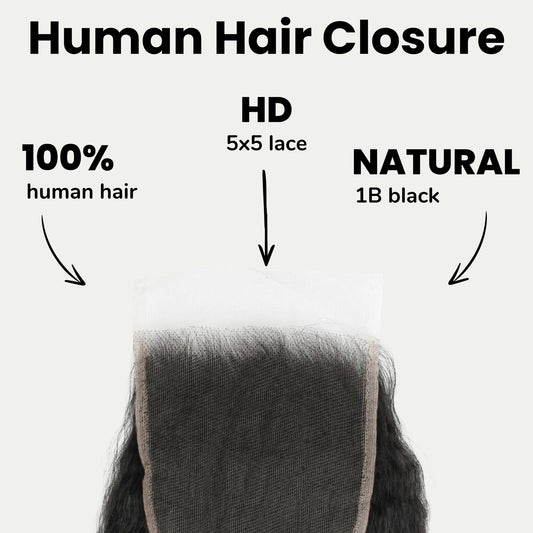 Kinky Straight 5x5 HD Lace Human Hair Closure Luxegan