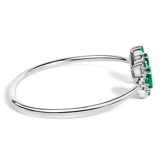 Brazalete de plata esterlina con topacio blanco y esmeralda verde con diseño floral