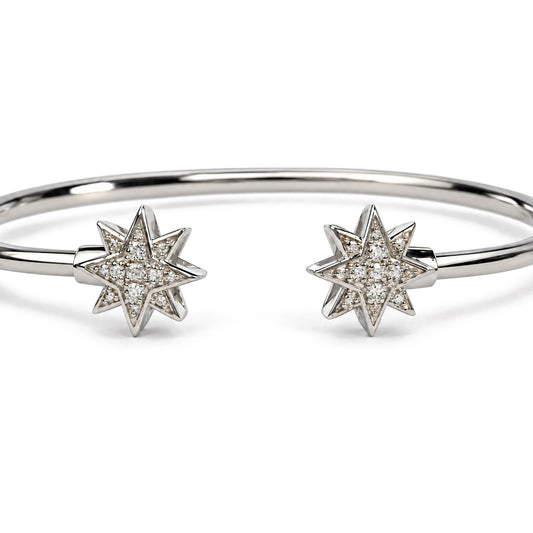.925 Sterling Silver Diamond Accent Star Flexy Open Bangle Bracelet