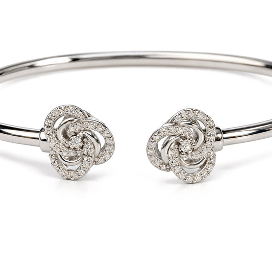 .925 Sterling Silver Diamond Accent Love Knot Flexy Open Bangle Bracelet