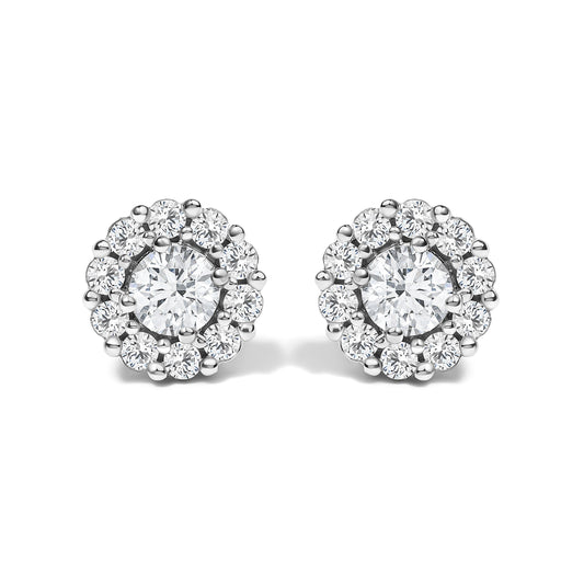 10K White Gold 1 1/2 Cttw Lab Grown Diamond Halo Stud Earrings