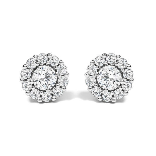 10K White Gold 3.0 Cttw Lab Grown Diamond Halo Stud Earrings