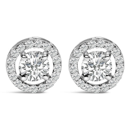 Gemelos de oro blanco de 14 quilates para hombre con halo de diamantes creados en laboratorio de 1,75 quilates de peso total
