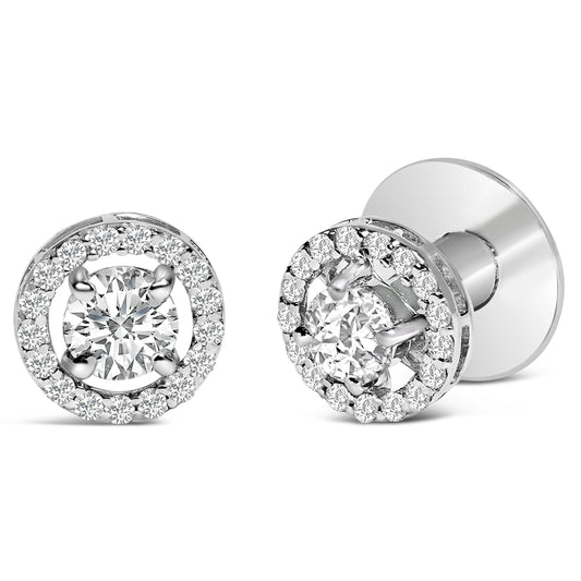 Gemelos de oro blanco de 14 quilates para hombre con halo de diamantes creados en laboratorio de 1,75 quilates de peso total