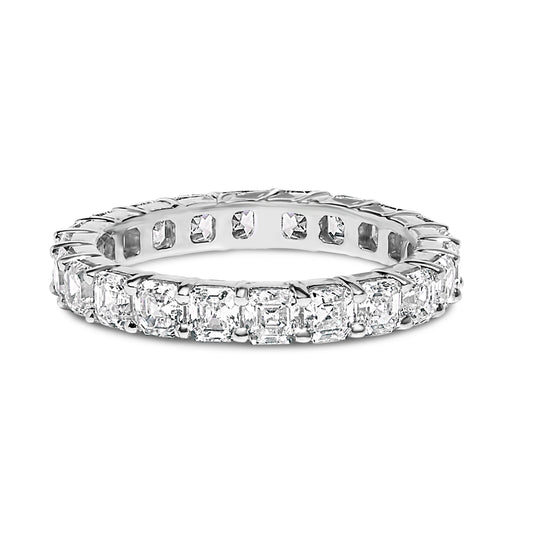 Anillo de banda de eternidad con diamantes cultivados en laboratorio de corte Asscher de 2 1/3 Cttw de oro blanco de 14K (color E-F, claridad VS1-VS2) - Talla 5.5