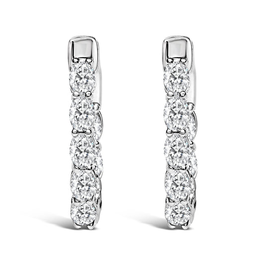 Pendientes de aro de oro blanco de 14K de 2 3/4 quilates de peso total con diamantes ovalados cultivados en laboratorio, de dentro hacia fuera