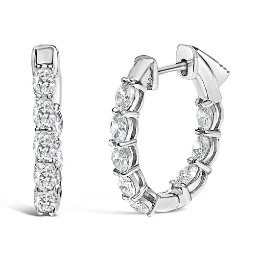 Pendientes de aro de oro blanco de 14K de 2 3/4 quilates de peso total con diamantes ovalados cultivados en laboratorio, de dentro hacia fuera