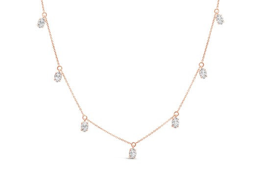 Cadena de oro rosa de 14 quilates con diamantes de laboratorio ovalados de 1,37 quilates (peso total) con colgante en estación - 17 pulgadas