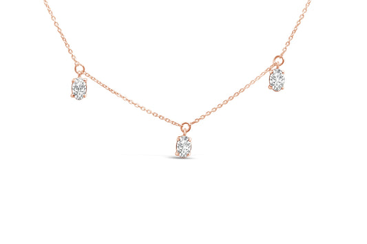 Cadena de oro rosa de 14 quilates con diamantes de laboratorio ovalados de 1,37 quilates (peso total) con colgante en estación - 17 pulgadas