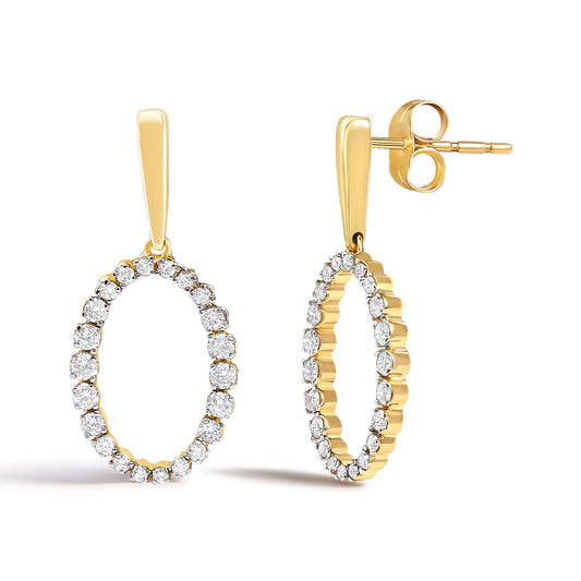 14K Yellow Gold Graduating 1/2 Cttw Diamond Oval Dangle Earrings - view 2
