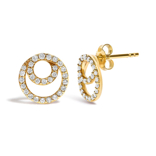 14K Yellow Gold 3/8 Cttw Diamond Double Circle Stud Earrings - view 2
