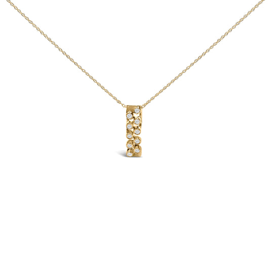 14K Yellow Gold Bezel Set 1/7 Cttw Diamond Vertical Bar Pendant Necklace