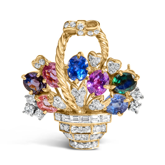 Colgante y broche floral de 1,10 ct en total de diamantes y gemas mixtas de oro amarillo de 18K (color G-H, claridad VS1-VS2)