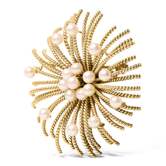 Broche de alfiler "Starburst" de perlas cultivadas de agua dulce y oro amarillo de 18 quilates