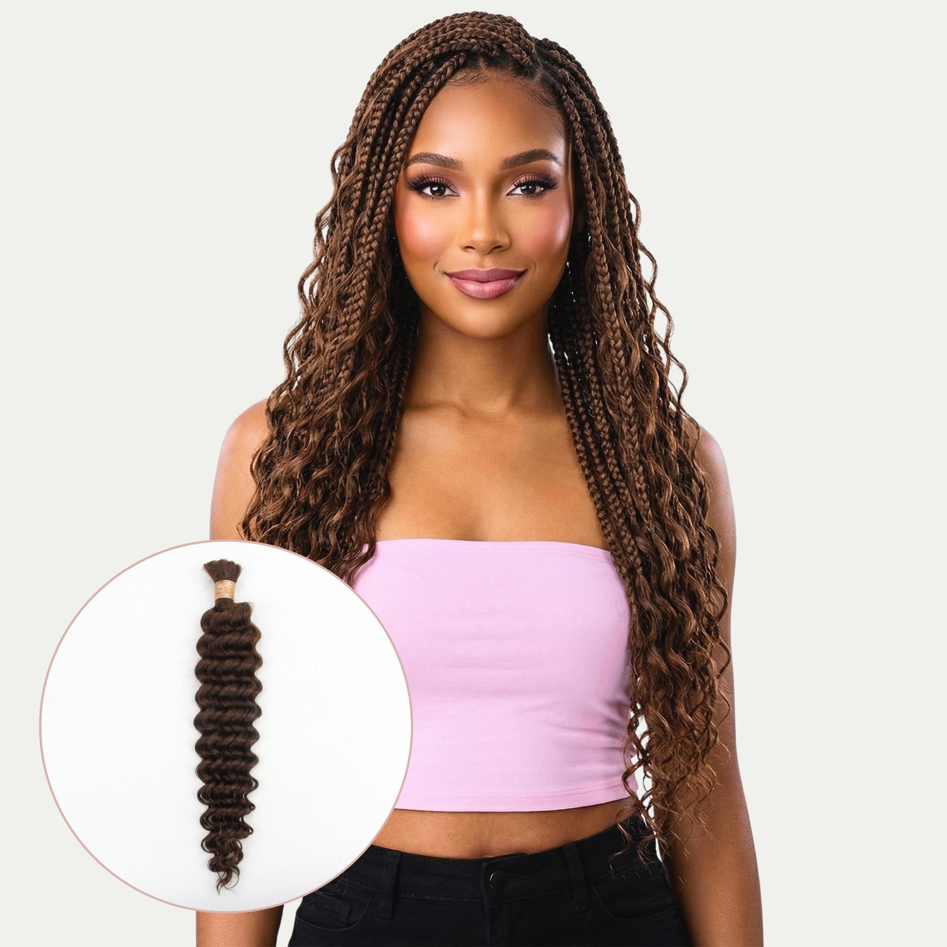 Medium Brown Deep Wave Color 4 Bulk 100% Human Braiding Hair Luxegan