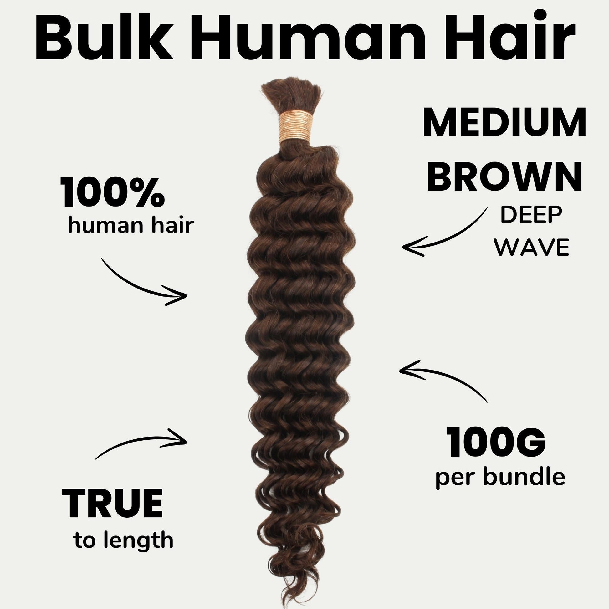 Medium Brown Deep Wave Color 4 Bulk 100% Human Braiding Hair Luxegan