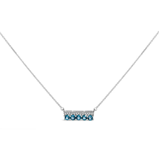 .925 Sterling Silver 1/10 Cttw Diamond and Blue Topaz Gemstone Necklace