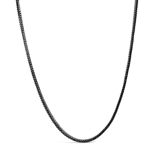 Collar de tenis de ónix negro de plata de ley para hombre