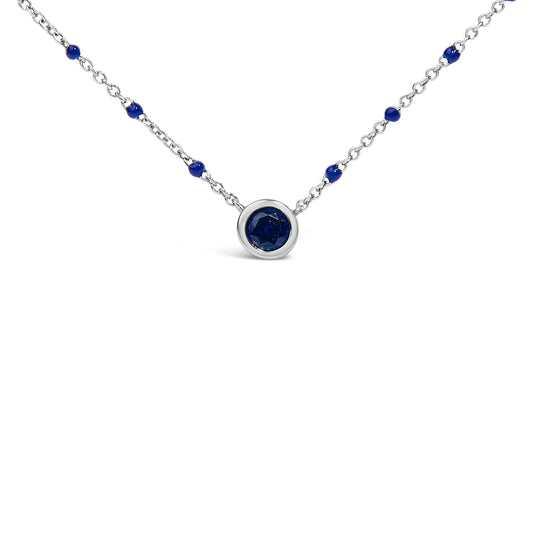 Collar con cadena de cuentas de zafiro creado en plata de ley de 45 cm