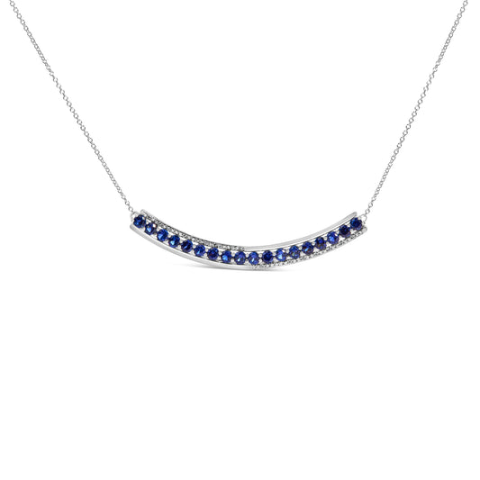 .925 Sterling Silver Diamond Accent and Round Blue Sapphire Gemstone Necklace