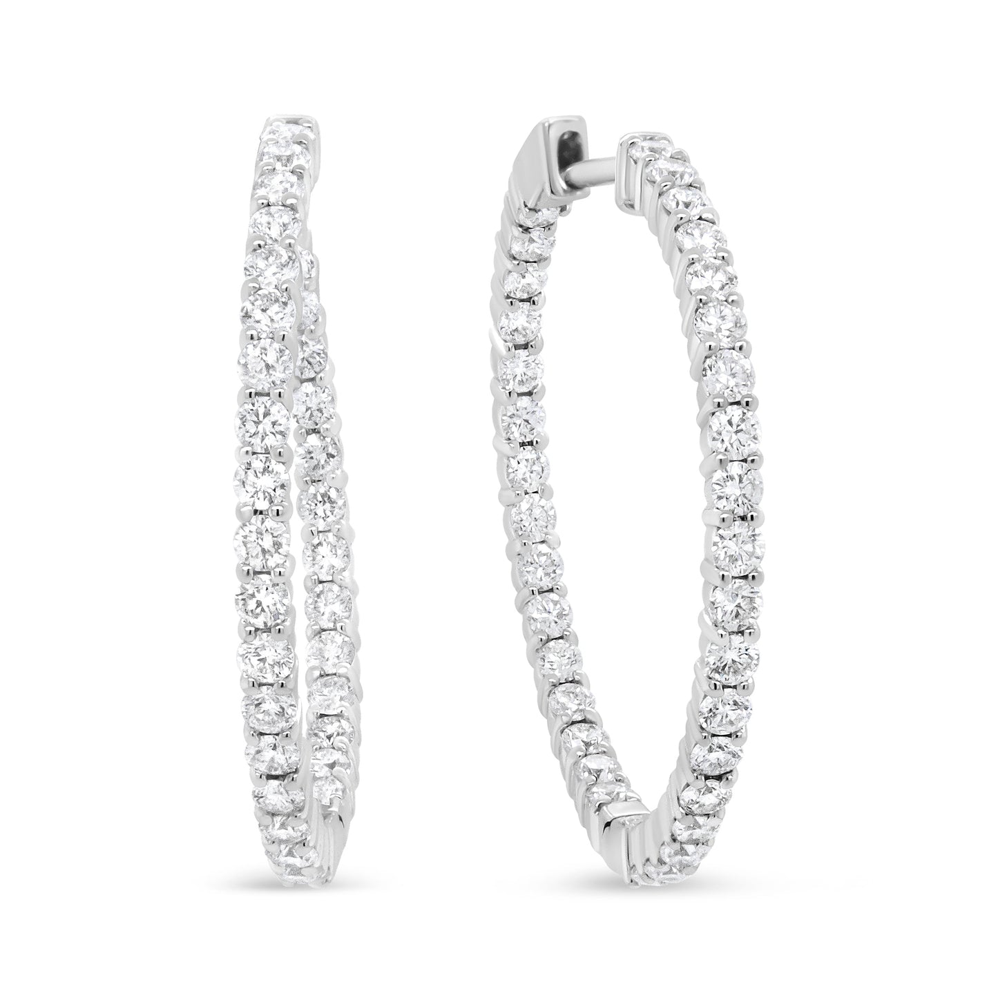 Pendientes de aro curvos de oro blanco de 18K con diamantes redondos de 3 5/8 Cttw por dentro y por fuera (Color F-G, Claridad VS1-VS2)