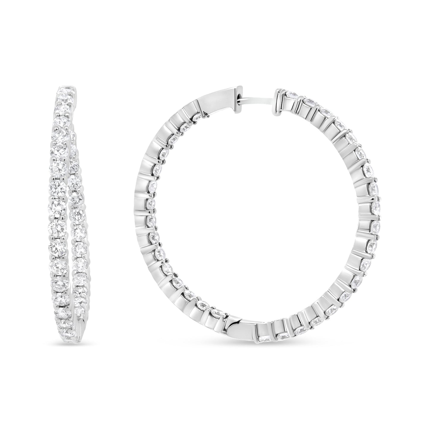 Pendientes de aro curvos de oro blanco de 18K con diamantes redondos de 3 5/8 Cttw por dentro y por fuera (Color F-G, Claridad VS1-VS2)