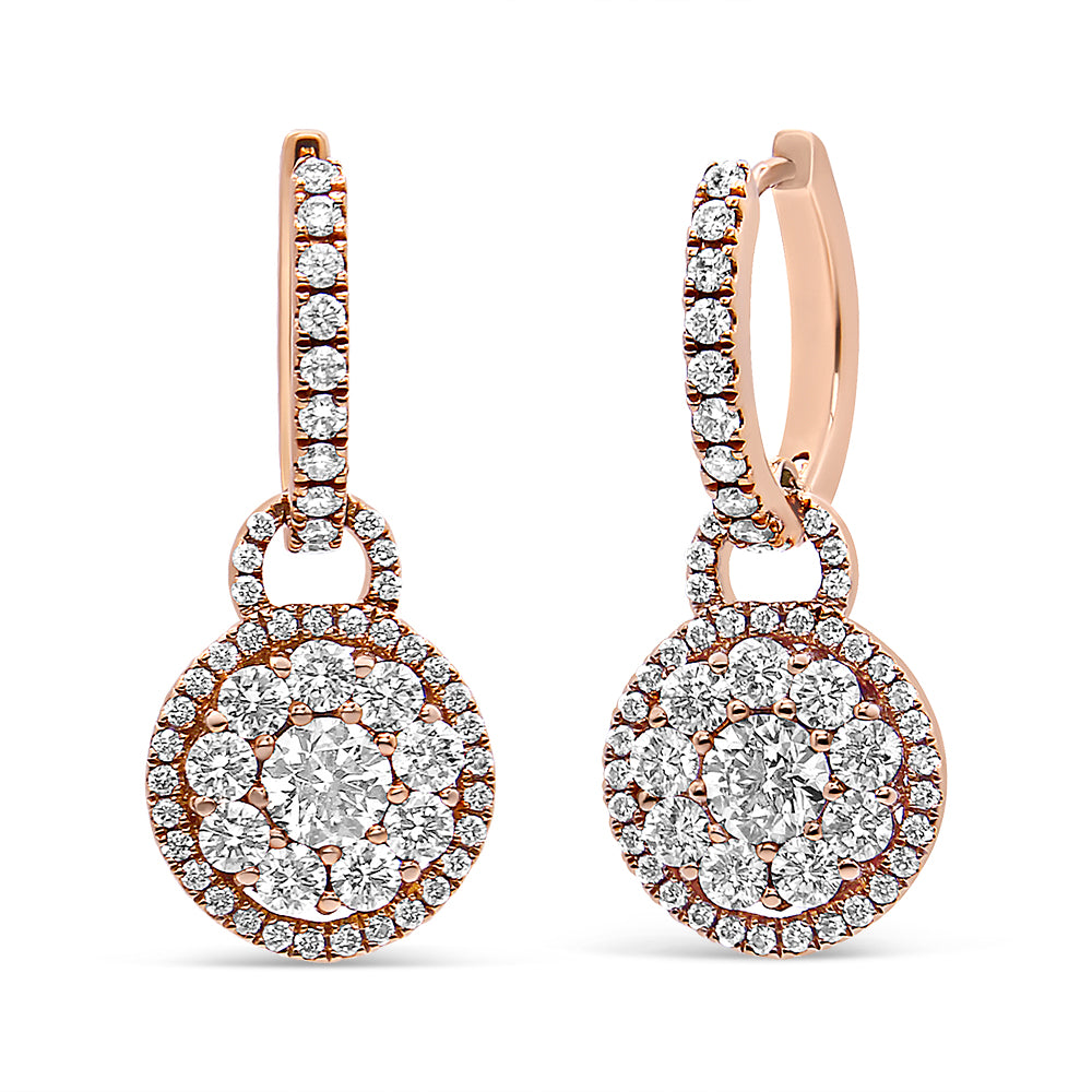 Pendientes de oro rosa de 18 quilates con forma redonda de 1,5 quilates de diamante compuesto, estilo gota y colgante con cierre de palanca (color F-G, claridad VS1-VS2)