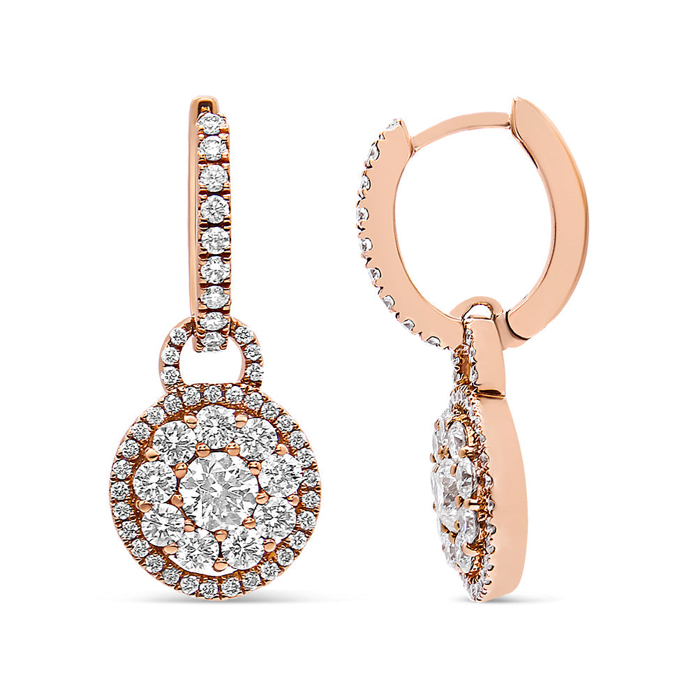 Pendientes de oro rosa de 18 quilates con forma redonda de 1,5 quilates de diamante compuesto, estilo gota y colgante con cierre de palanca (color F-G, claridad VS1-VS2)