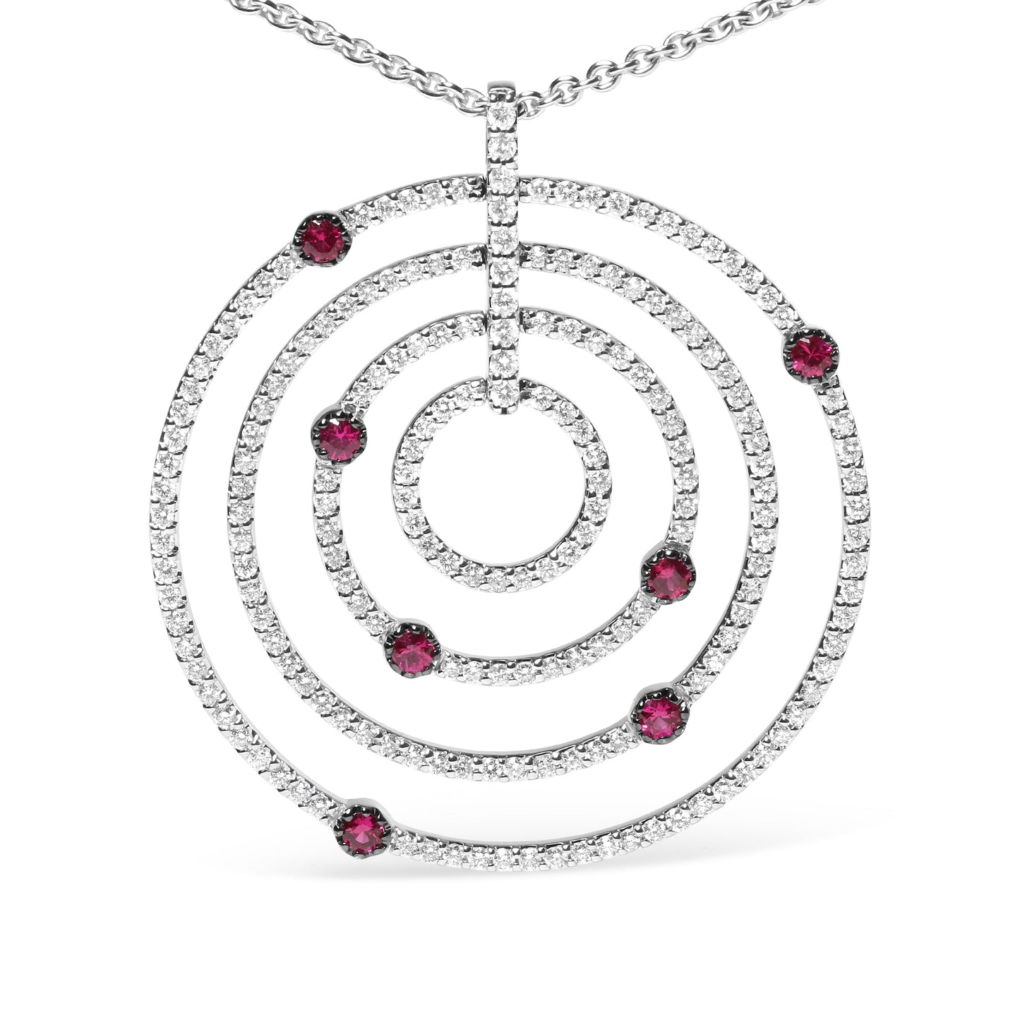 Collar con colgante de oro blanco de 18K con 2 1/6 Cttw de diamantes pavé y rubí rojo en círculos calados de 45,72 cm (color G-H, claridad SI2-I1) - Ajustable hasta 40,64 cm - 45,72 cm