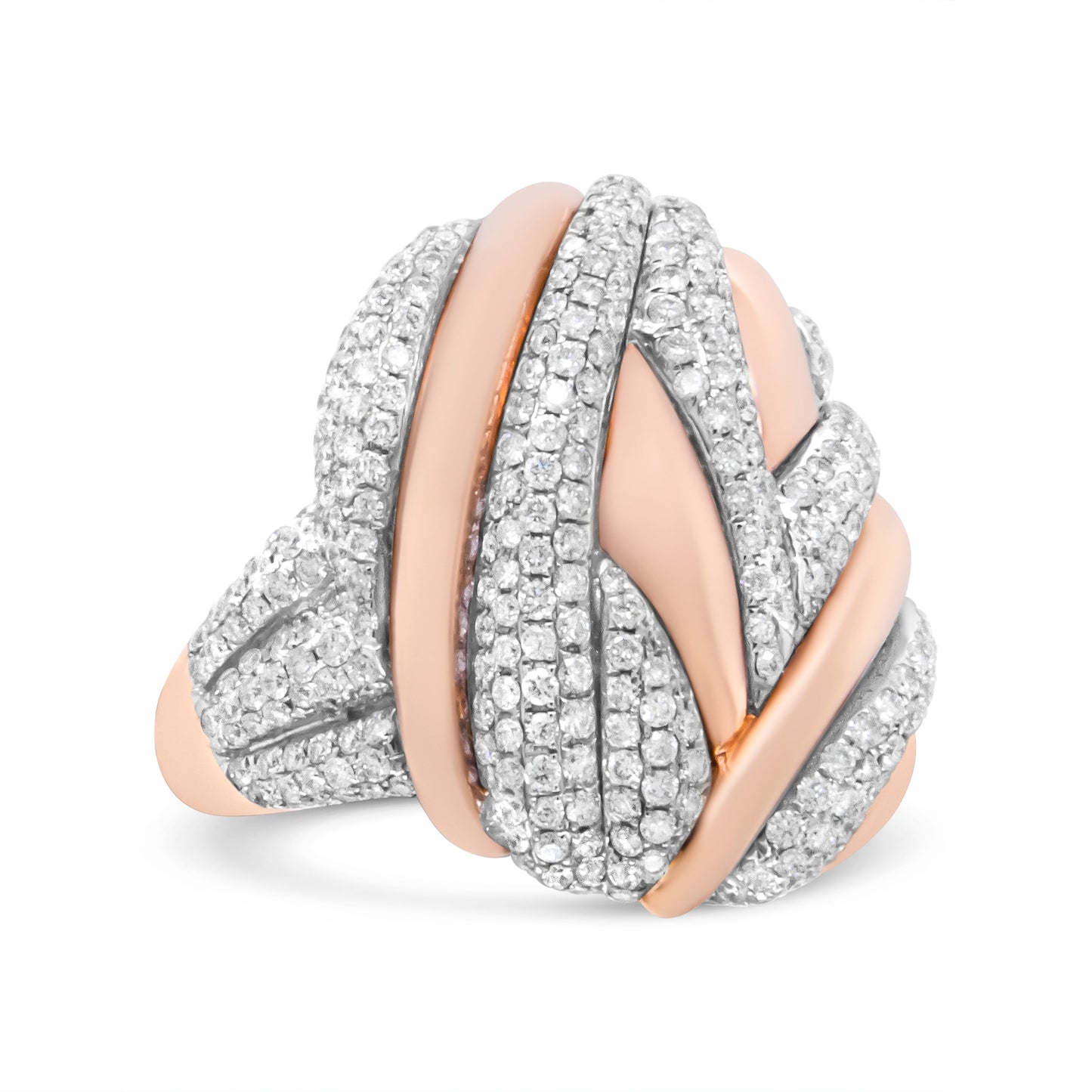 Anillo de cóctel de cúpula texturizada de oro rosa y blanco de 18K con diamantes de 1 7/8 Cttw (color F-G, claridad VS1-VS2) - Talla 6.5