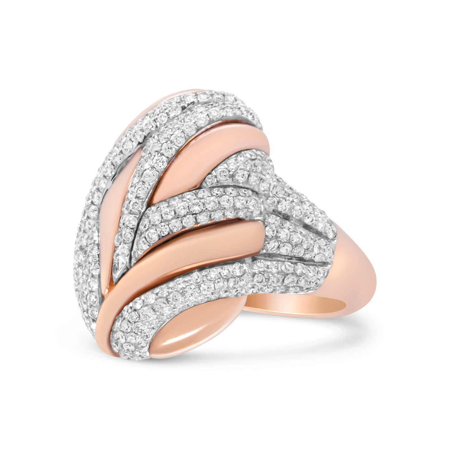 Anillo de cóctel de cúpula texturizada de oro rosa y blanco de 18K con diamantes de 1 7/8 Cttw (color F-G, claridad VS1-VS2) - Talla 6.5