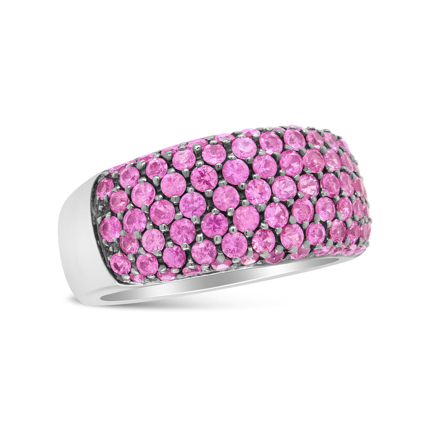 Anillo clásico de zafiro rosa multihilera en oro blanco de 18K y rodio negro - Talla de anillo 6.5