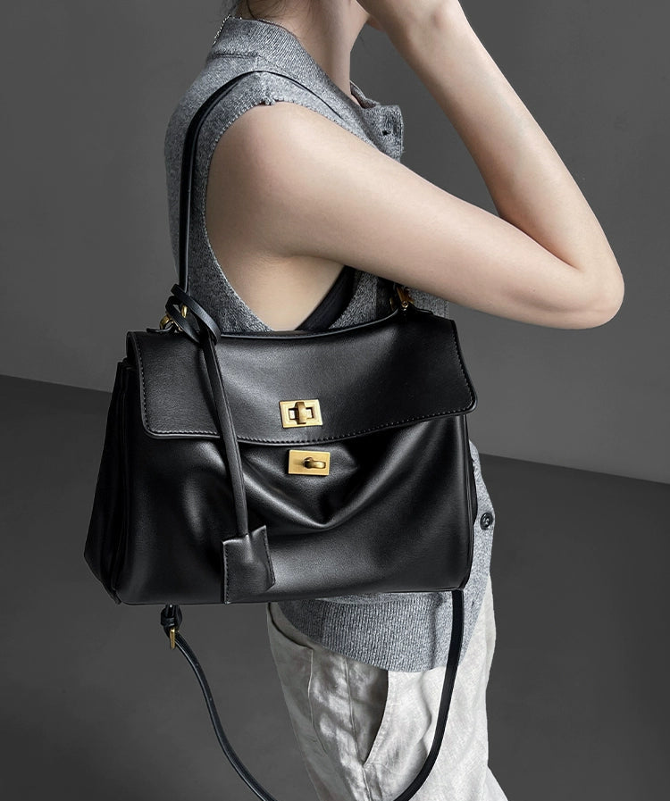 Idle Style Soft Glutinous Microfiber Kelly Bag | Trendy Solid Shoulder Tote with Leather Belt Decor Luxegan