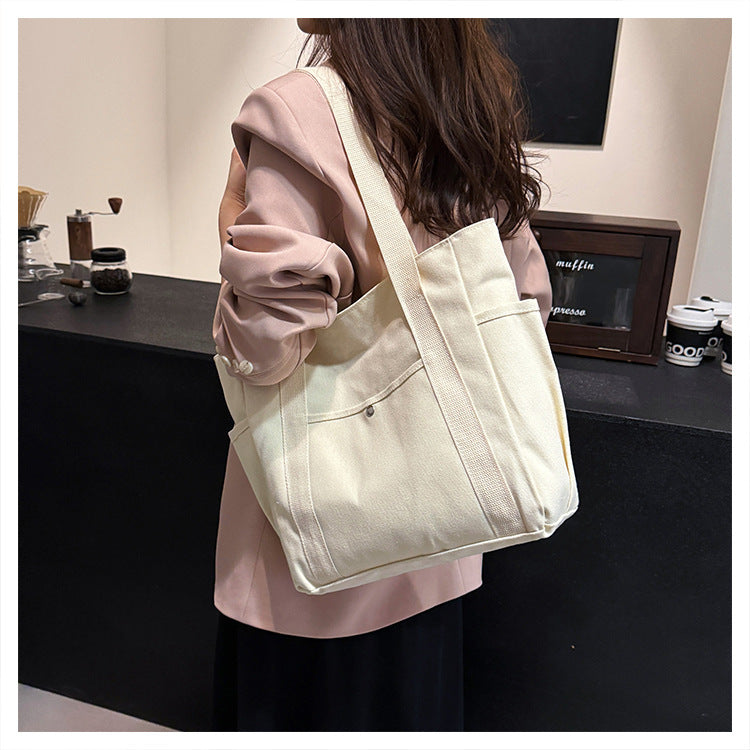 Preppy Style Shoulder Bag Unisex | Large Capacity Handbag & Casual Versatile Solid Canvas Bag (Student Commuting Zipper Square Bag) Luxegan